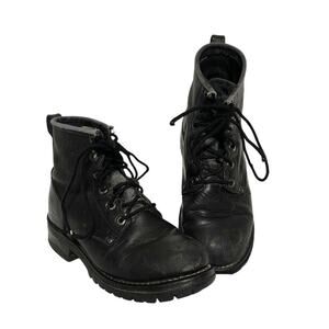 VTG Y2K Skechers Women's Black Leather Combat Moto Boots Size 8.5 Oil Resistant